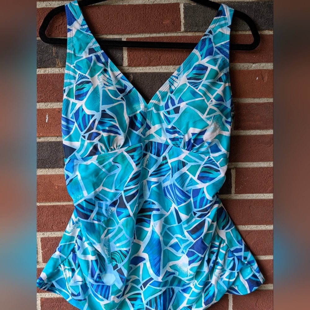 Blue and White Patterned Swim Top